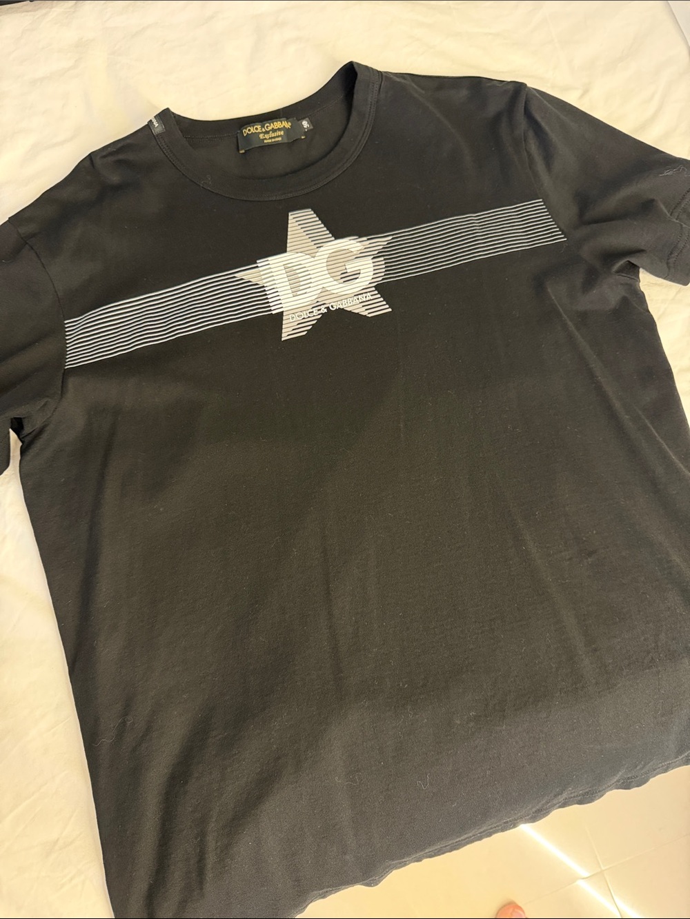 Dolce & Gabbana Black Tee with White DG Star Stripe